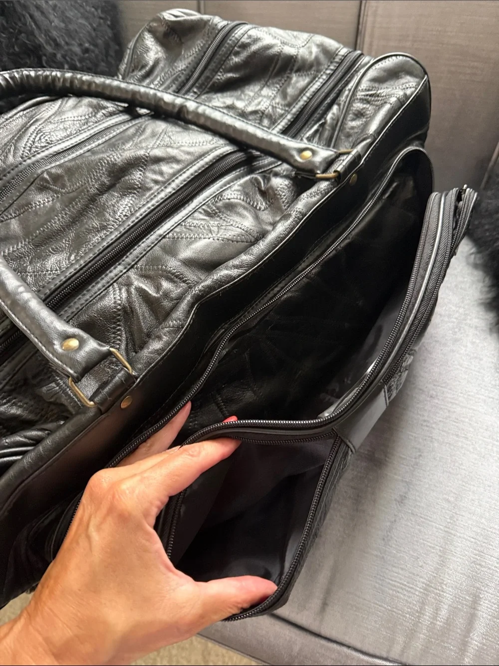 Black Leather Travel Duffle Bag